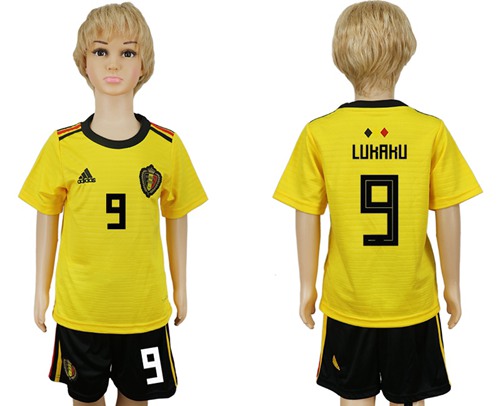 Belgium #9 Lukaku Away Kid Soccer Country Jersey - Click Image to Close